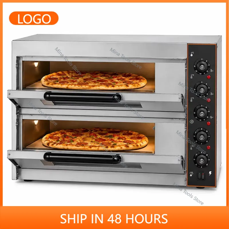 Commercial Kitchen Oven - Kommerzieller Elektrischer Pizzaofen 3000W Doppeldeck Edelstahl