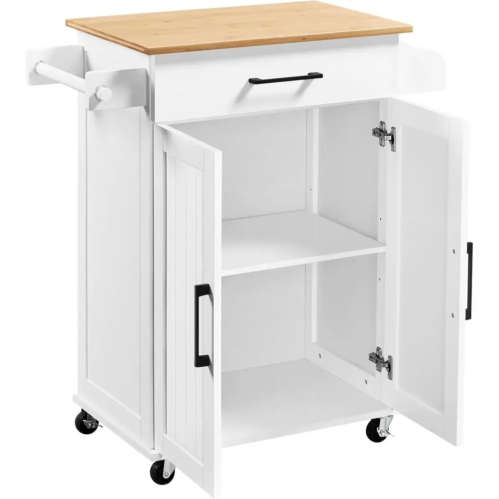 Commercial Kitchen Island - Weißer Rollbarer Küchenwagen mit Aufbewahrungsregal und