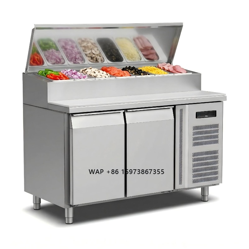 Commercial Kitchen Tables - OEM Kühltheke Sandwich-Zubereitung 2-Türiger Edelstahl Pizza-Zubereitungstisch