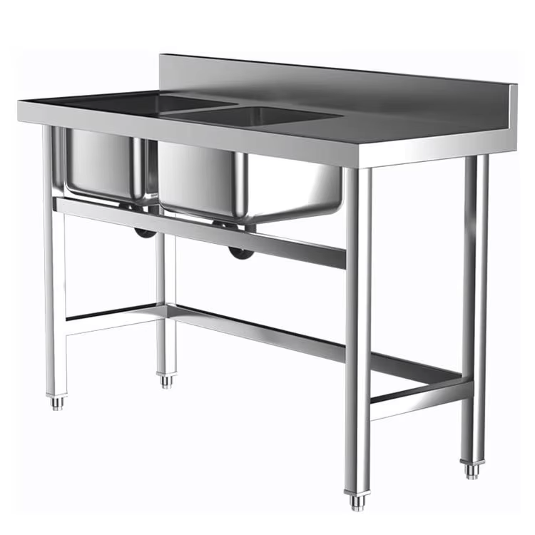 Commercial Kitchen Tables - Gewerbliche Hotelküchen-Ausstattung Doppelbecken-Edelstahlspüle mit Arbeitstisch Quadratische