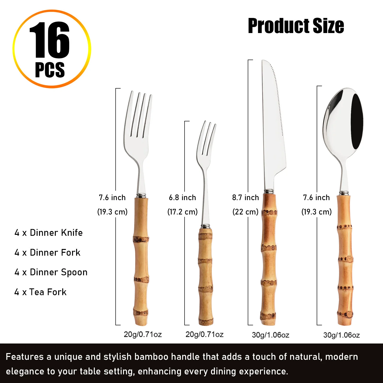 16-teiliges Bambus-Besteckset  – Commercial Kitchen Knives Bewertung und Preis